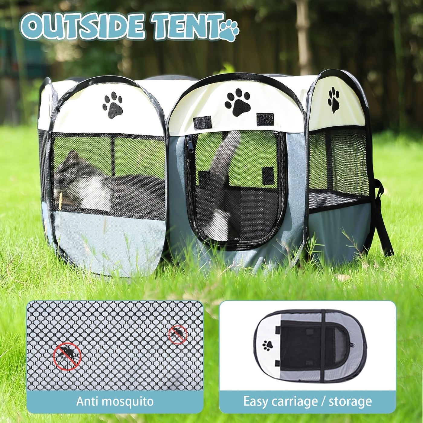 Foldable Octagonal Pet Enclosure Tent for Cats & Dogs - Scratch-Resistant Oxford Fabric, Open Top, Portable Indoor Outdoor Playpen for Kittens Puppies