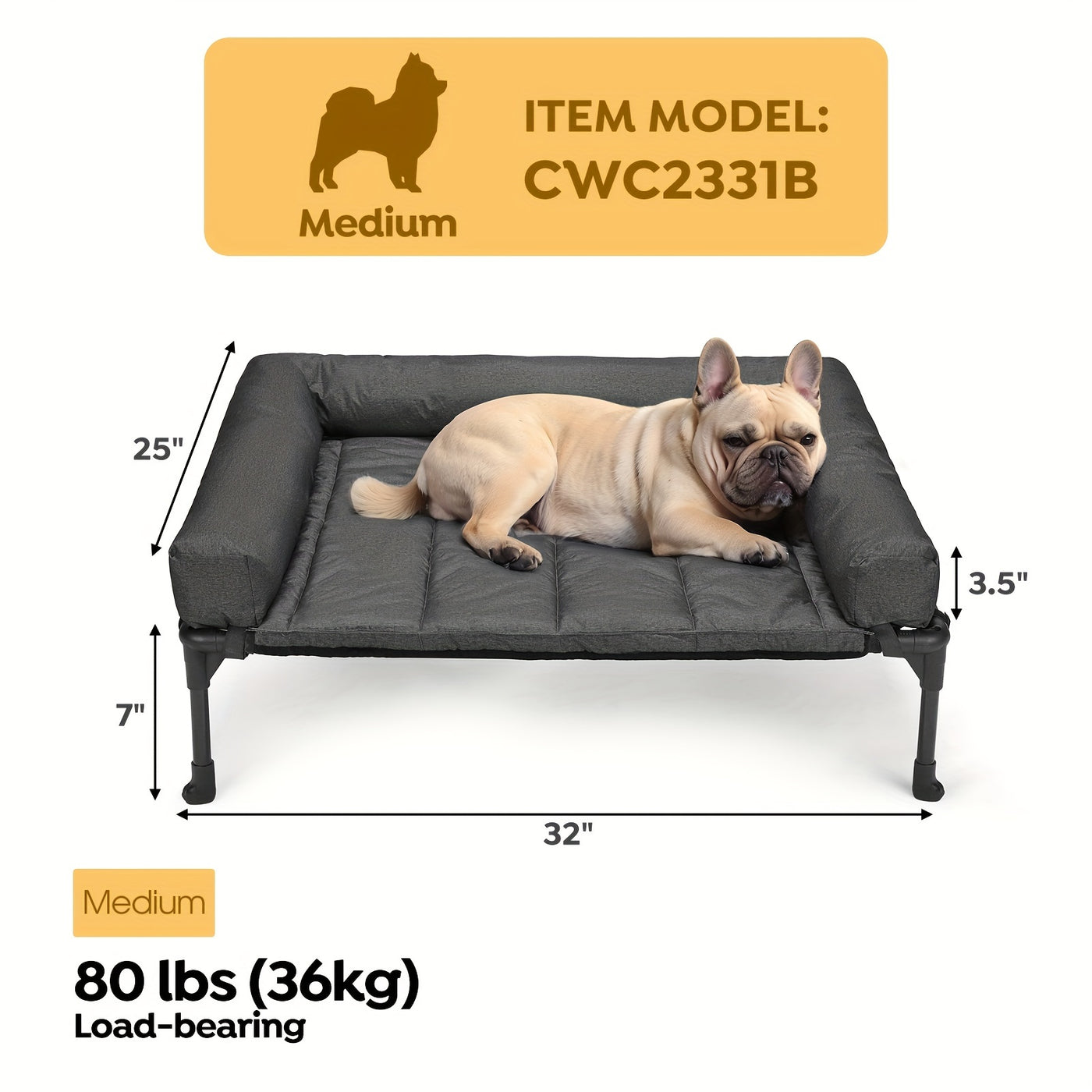 Elevated Cooling Dog Bed with Removable Pillow-Top Bolster Mat - Raised Dog Cot, Breathable Mesh, No-Slip Feet, Steel Frame, Indoor & Outdoor, 4 Sizes, 5 Colors