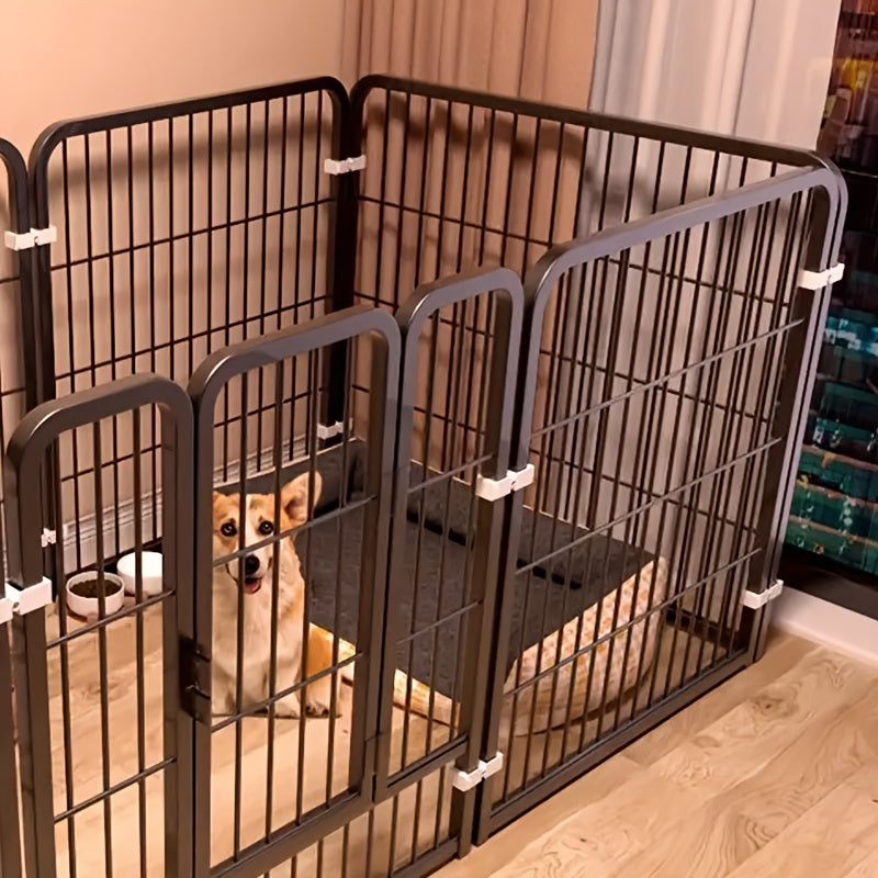 Indoor Dog Playpen with Potty Area & Rest Zone – Stainless Steel Multi-Function Enclosure for Small Medium Dogs, Flexible Layout, Black or White