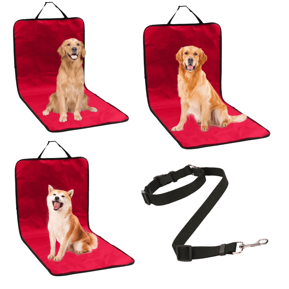 Dog Car Seatbelt Tether & Anti-Scratch Mat Set 2PCS – Adjustable Pet Travel Restraint with Seat Cover for SUVs & Sedans, All Vehicle Models
