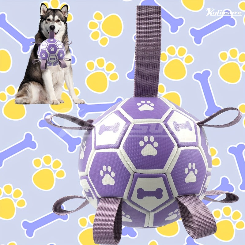Natural Rubber Football Dog Chew Toy with Straps & Pump – Durable Interactive Fetch Ball for Teeth Cleaning, Training & Play for Small Medium Large Dogs