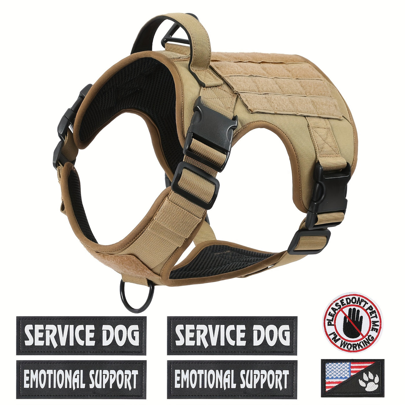 Tactical Dog Harness Chest Vest with MOLLE Panels, Handle & Leash Clip – Heavy Duty Adjustable Military-Style Pet Harness for Medium Large Dogs Walking Training Outdoor Adventures
