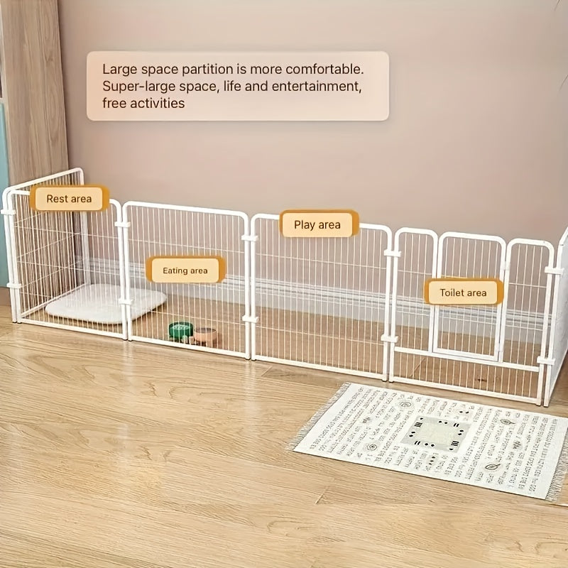 Indoor Dog Playpen with Potty Area & Rest Zone – Stainless Steel Multi-Function Enclosure for Small Medium Dogs, Flexible Layout, Black or White