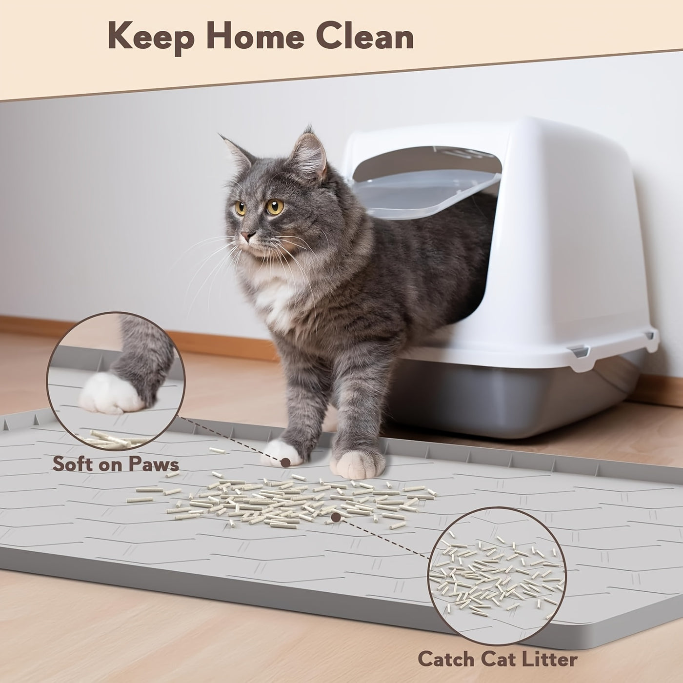 Silicone Cat Litter Trapping Mat Large 34" x 22" Waterproof Easy Clean Litter Box Mat for Indoor Cats
