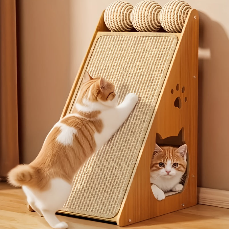 27-Inch Sisal Cat Scratching Board with Paw Pads & 3 Teaser Balls – Wear-Resistant Furniture Protector Scratcher for Indoor Cats