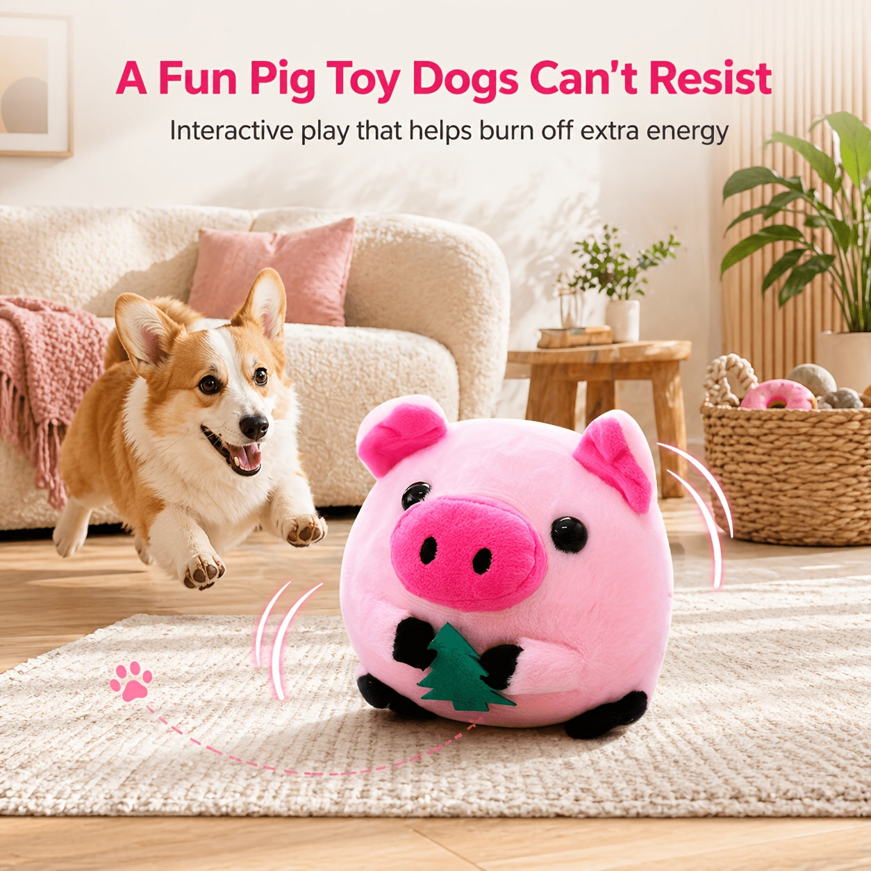 Rolling Bouncing Dog Toy with Motion Sensor & Animal Sounds – USB Rechargeable, Recording Mode, Washable, for Puppies & Small Dogs, Single or 2-Pack