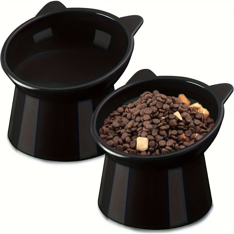 Cat Ear Shaped Raised Cat Bowls Set of 2 – Elevated Anti-Slip Anti-Vomiting Feeding Dish for Cats & Small Dogs, Neck Comfort Design