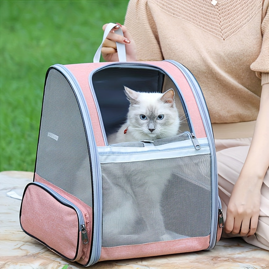 Cat Carrier Backpack – Ventilated Foldable Pet Backpack with Mesh Windows & Harness, Fits Cats up to 18lbs & Dogs up to 15lbs, Travel Hiking Car Airplane
