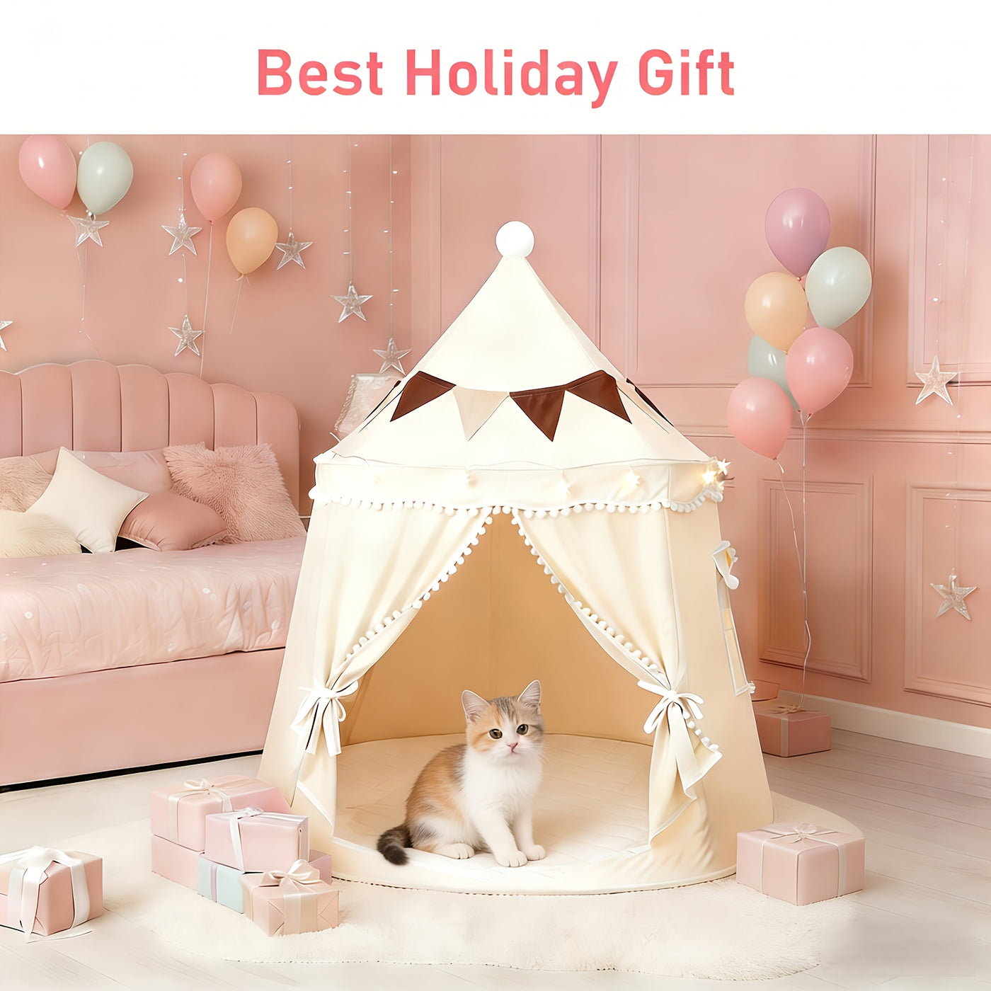Pet Automatic Pop-Up Dome Tent – Portable Cat & Dog Shelter for Camping, Hiking & Road Trips, Quick Open & Close, No Assembly, 2 Styles: Deluxe (Mat + Star Lights) or Basic