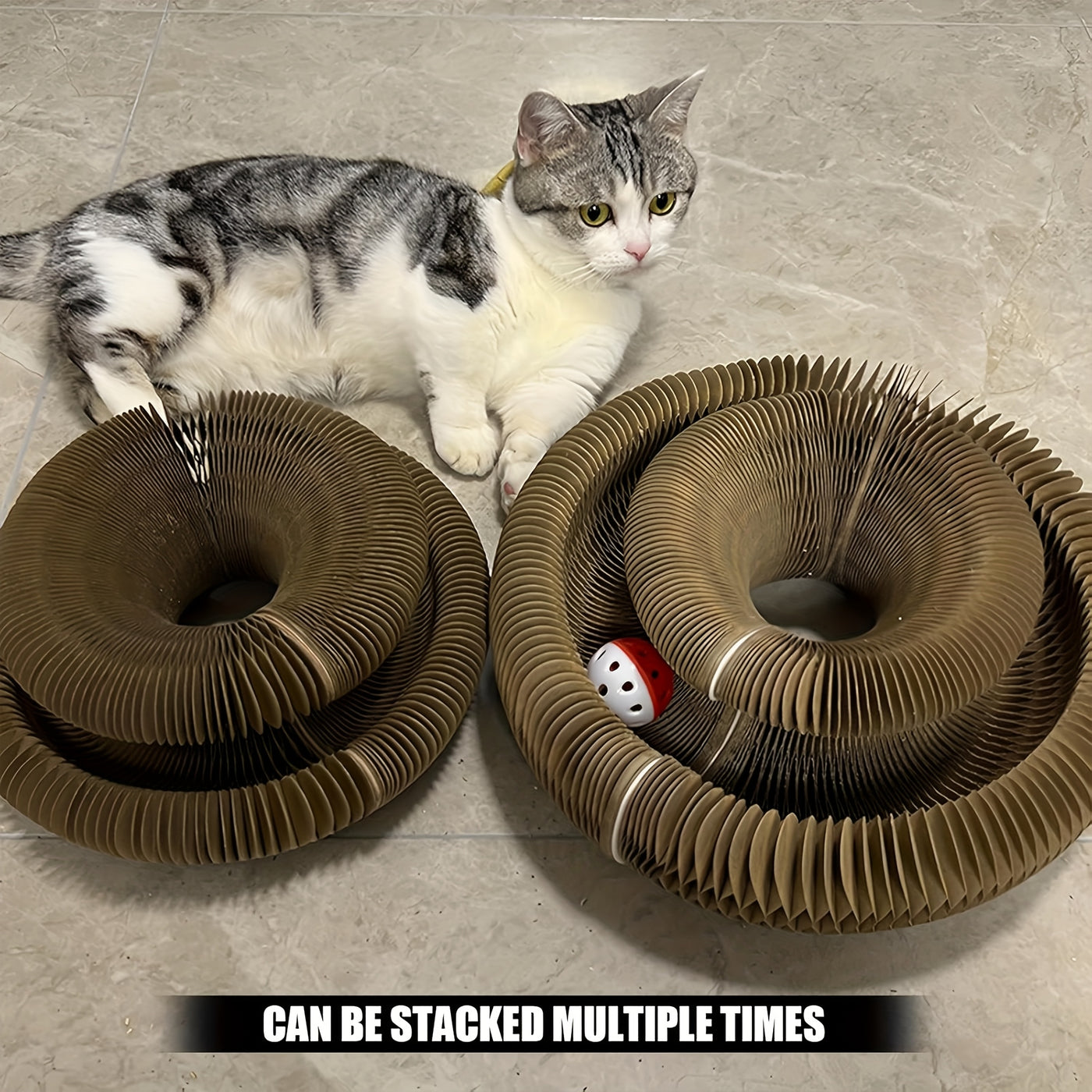 Magical Organ Cat Scratching Board with Ball Track & Bell Balls - Foldable Wear-Resistant Interactive Cat Scratcher Toy for Indoor Cats, Includes Scratching Post & 3 Bell Balls