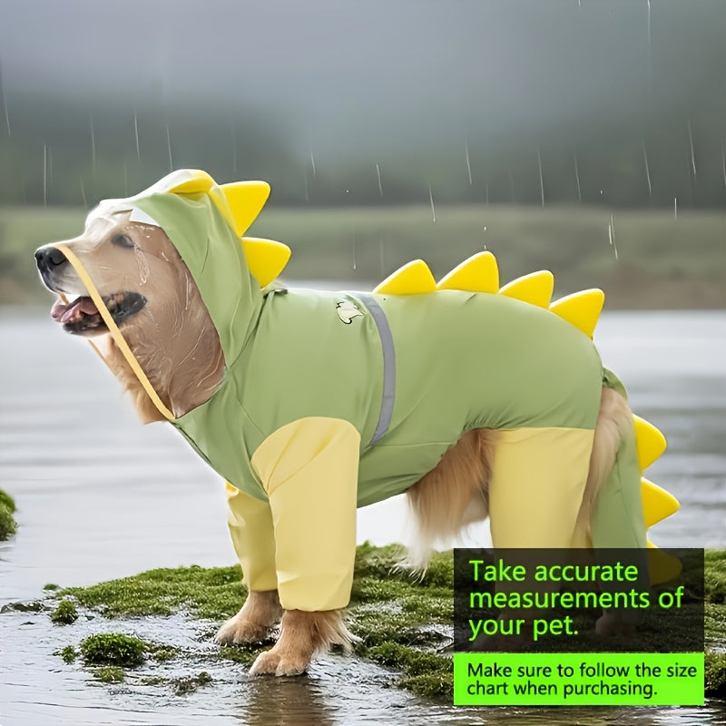 Large Dog Raincoat Dinosaur Costume Full Body – Waterproof Rain Jacket with Hood & Tail for Golden Retriever Labrador, Funny Outdoor Pet Outfit 3XL-8XL