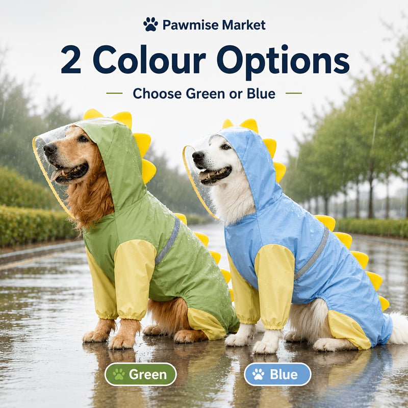 Large Dog Raincoat Dinosaur Costume Full Body – Waterproof Rain Jacket with Hood & Tail for Golden Retriever Labrador, Funny Outdoor Pet Outfit 3XL-8XL