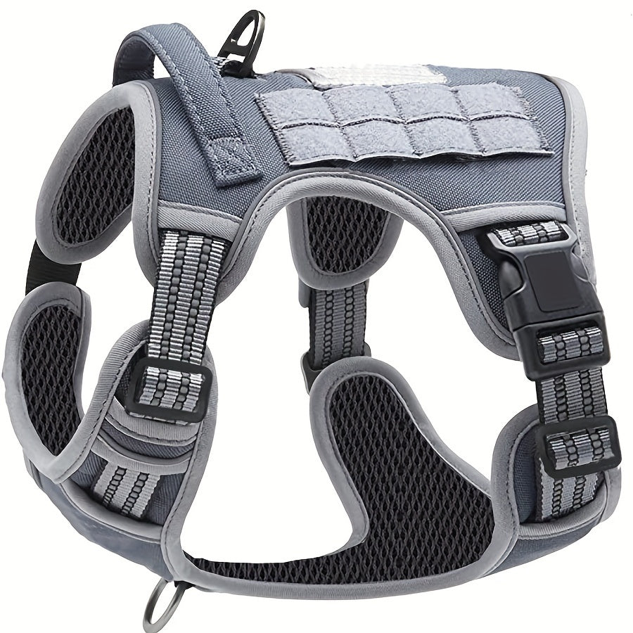Reflective No-Pull Dog Harness Military Style S-XL - Polyester Vest with Control Handle for Training & Service Dogs, Adjustable Tactical Harness, Black Dark Khaki Dark Violet Grey