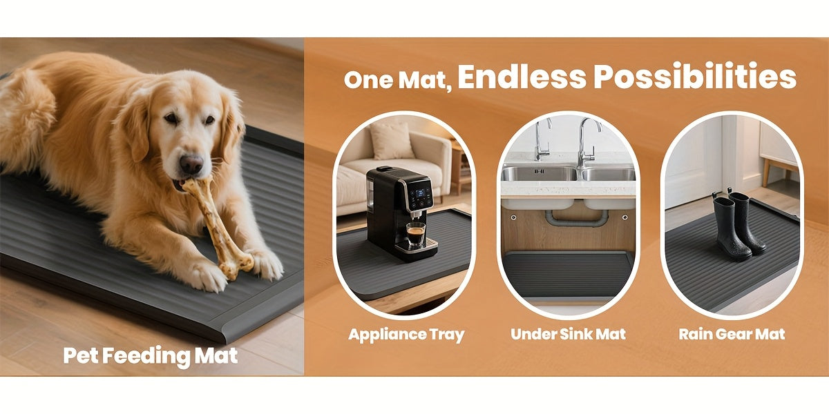 Large Waterproof Pet Feeding Mat 36x24 Non-Slip Dog Bowl Mat with Raised Edges & Diversion Grooves for Dogs & Cats