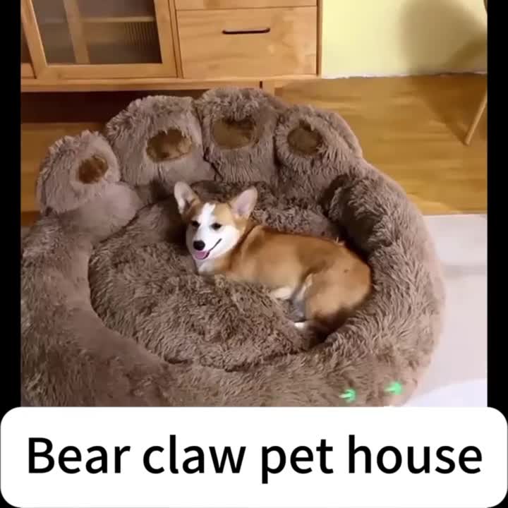Bear Paw Round Plush Pet Bed for Dogs & Cats – Cute Warm Non-Slip Soft Bed for Small, Medium & Large Pets, 20/24/28/36 Inch