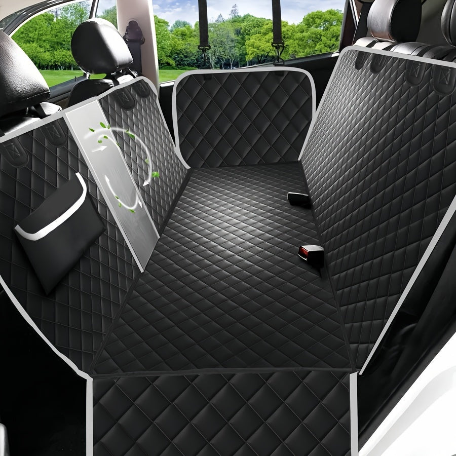 Dog Car Seat Cover with Mesh Windows & Storage Pockets – Scratchproof Waterproof Non-Slip Pet Hammock, Universal Fit for Cars Trucks SUVs, Durable Nylon Back Seat Protector for Dogs