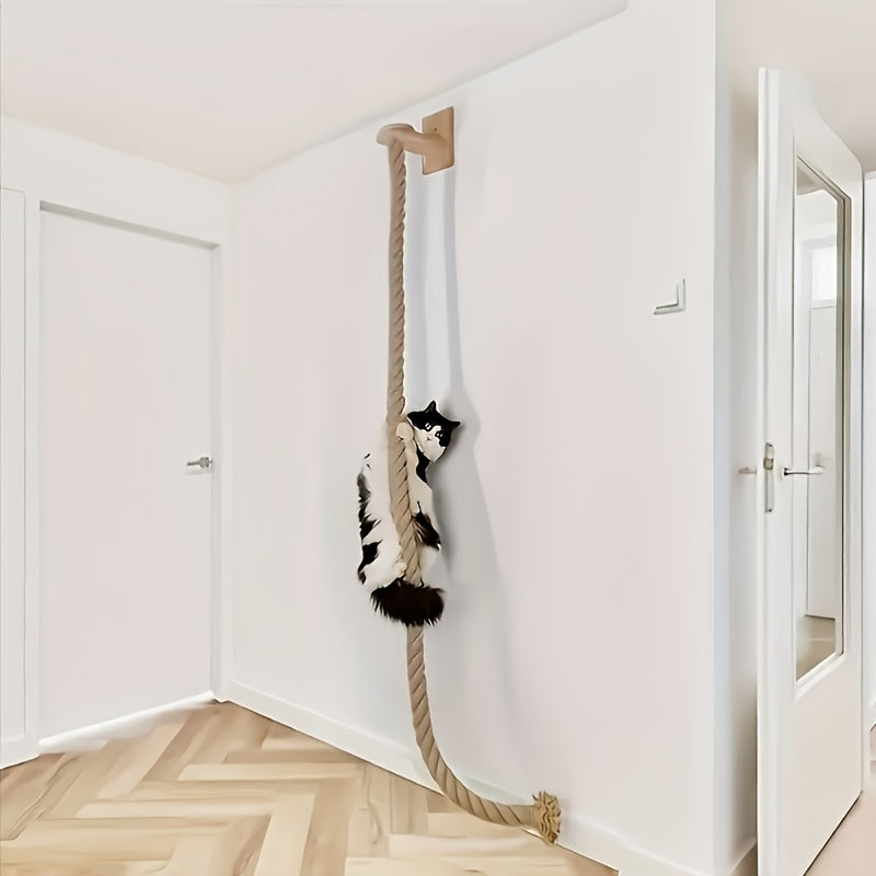 Wall-Mounted Cat Climbing Rope & Jumping Platform – Natural Hemp, Space-Saving Cat Wall System Accessory for Indoor Cats & Kittens, 2 Styles