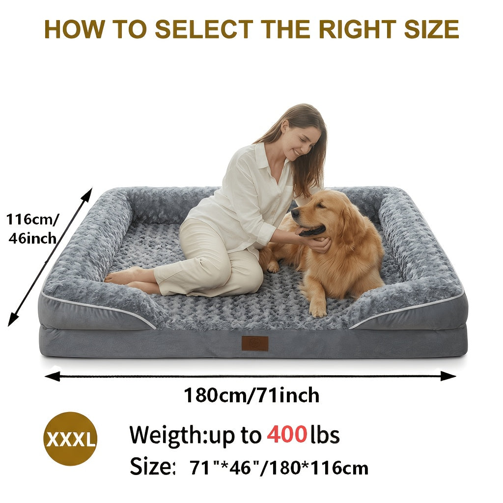 Orthopedic C-Shape Dog Sofa Bed for Extra Large Dogs – 3.5" Bolster, Plush Washable Removable Cover & Nonslip Bottom, Gray