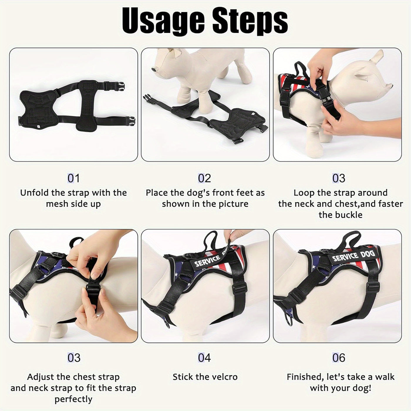Reflective Dog Harness Set with 5 Interchangeable Patches - Adjustable Oxford Vest, Mesh Inner Layer, Front & Back Clip, Anti-Pull, XS to XL, 10 Color Options