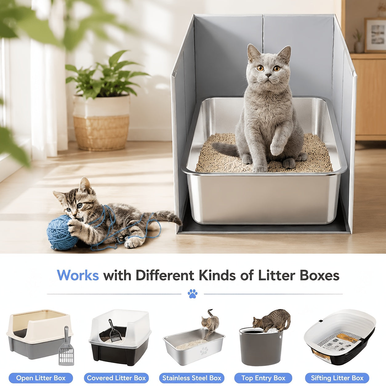 Cat Litter Box Splash Guard Heightened Widened Portable Foldable Baffle Open Style Litter Box Companion 24x17x16 Inch