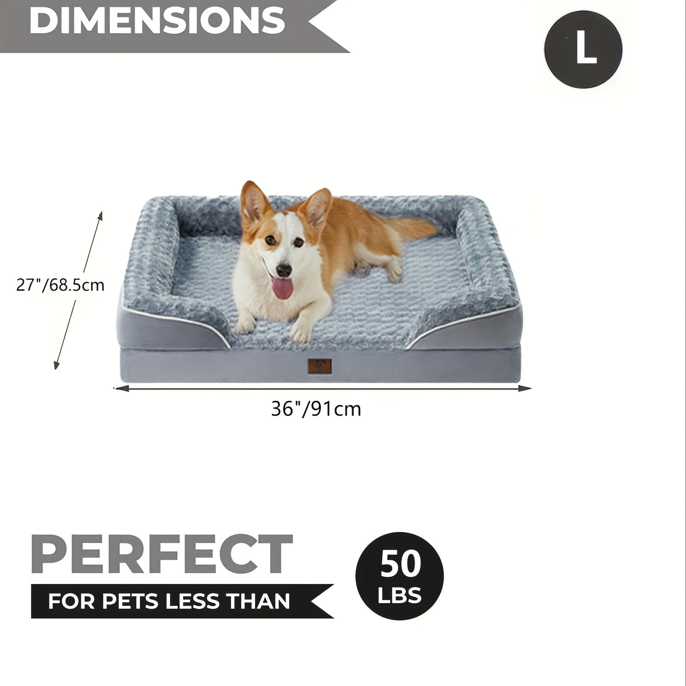 Orthopedic C-Shape Dog Sofa Bed for Extra Large Dogs – 3.5" Bolster, Plush Washable Removable Cover & Nonslip Bottom, Gray