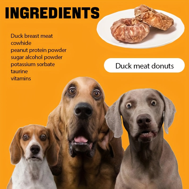 Donut Shaped Dog Treats Chicken & Duck Real Meat Exterior Grain-Free Long Lasting Chew Training Reward for Small Medium Large Dogs 4pc 6pc