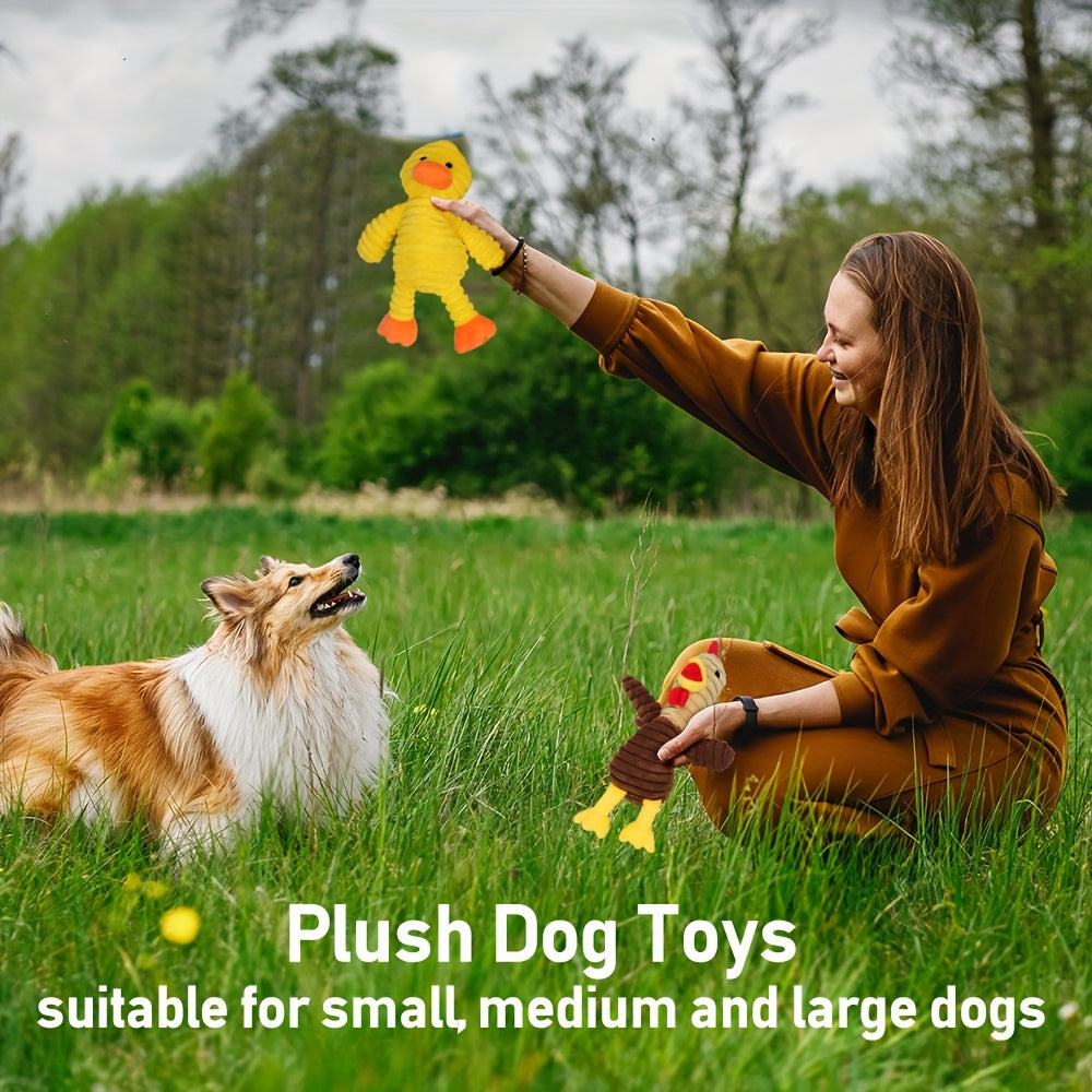 Plush Squeaky Dog Toys 5-Pack – Animal Characters with Embroidered Safety Eyes, Washable Stuffed Squeaker Toys for Small Medium Large Dogs