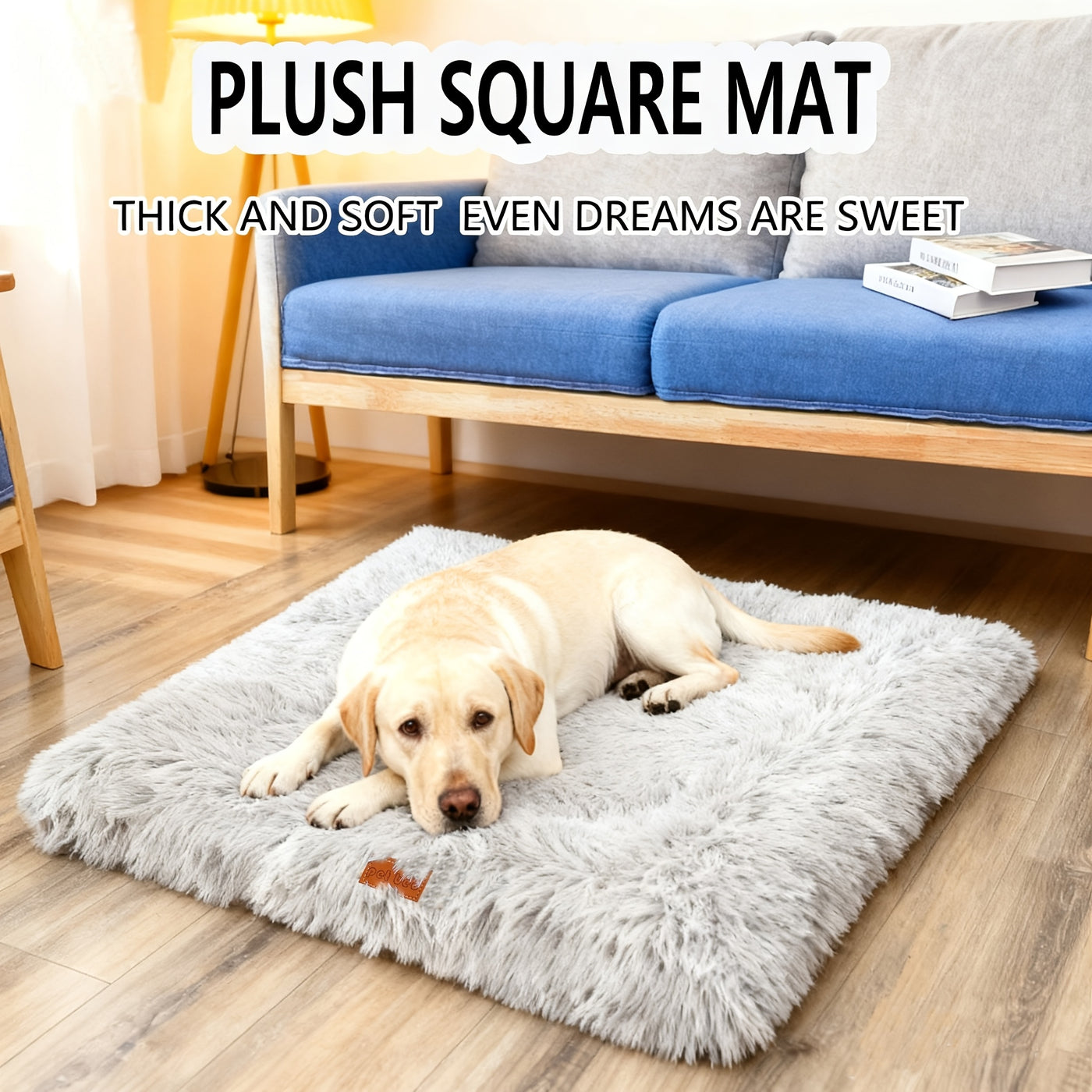 Fleece Lined Dog Bed & Cat Mat S-XXL - Thickened Warm Plush Pet Bed Washable Square Design, Cozy Non-Slip Sleeping Mat for All Breeds, Soft Puppy Bed for Crate Couch Floor Indoor Use