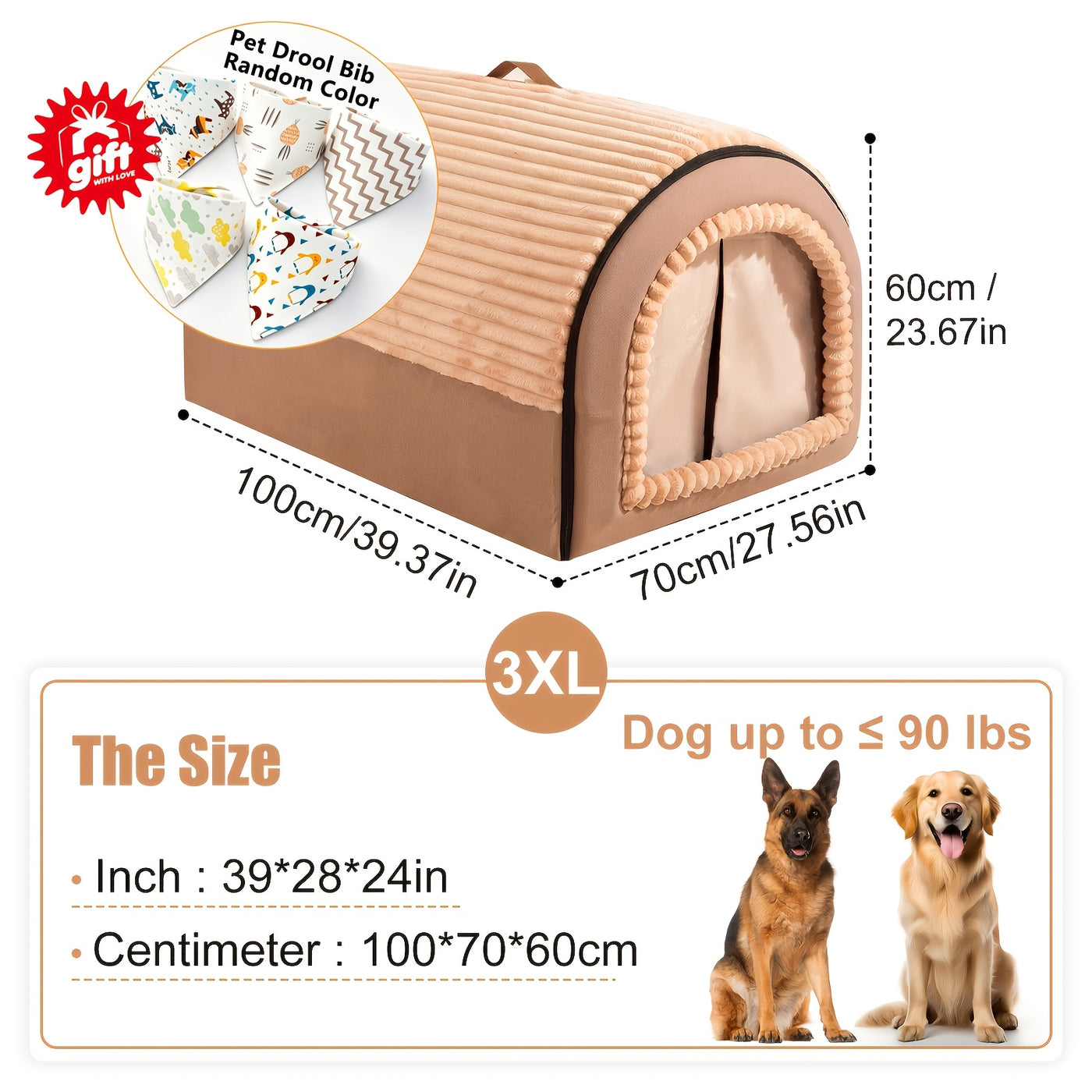 2-in-1 Foldable Indoor Dog House & Pet Tent Cave Bed - Soft Fluffy Washable Cushion Mat with Lid, All-Season Privacy Warm Bed for Small Medium Large Dogs Cats