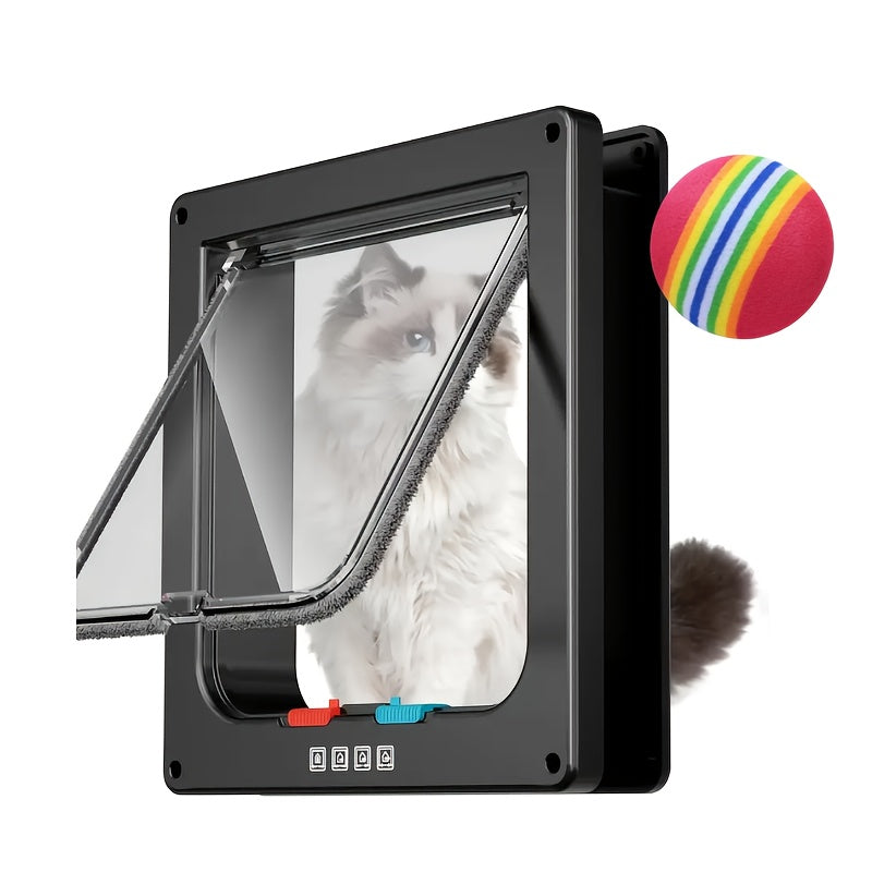 Pet Door for Cats & Dogs - 4-Way Safety Lock Weatherproof Cat Flap Dog Door, M/L/XL Sizes, White Black Coffee, Bonus Rainbow Ball Toy Included