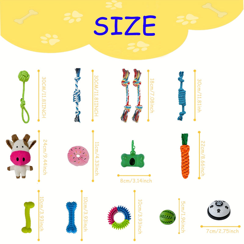 Puppy Chew Toy Set with Squeaky Balls Tug of War & Rope Toys - Teeth Cleaning Dog Toy Pack for Puppies & Small Dogs 6/12/19 Piece