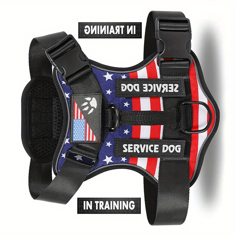 Reflective Dog Harness Set with 5 Interchangeable Patches - Adjustable Oxford Vest, Mesh Inner Layer, Front & Back Clip, Anti-Pull, XS to XL, 10 Color Options