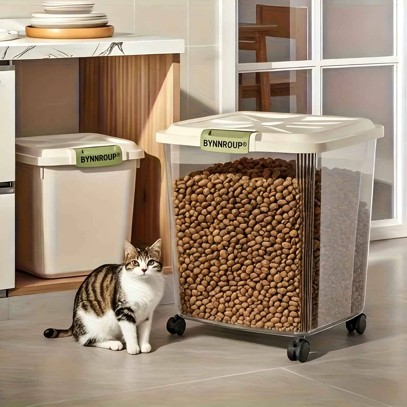Airtight Pet Food Storage Container with Locking Lid & Scoop - Moisture-Proof Dog Cat Dry Food Bin 4.4 to 55 LB with Wheels