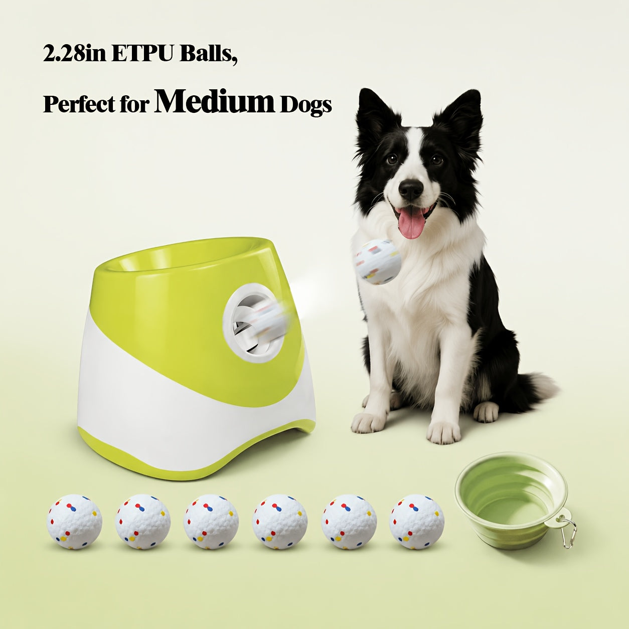 Automatic Dog Ball Launcher with Adjustable 10-30ft Range – Interactive Fetch Toy for Small & Medium Dogs with ETPU Balls & Foldable Water Bowl, Indoor/Outdoor