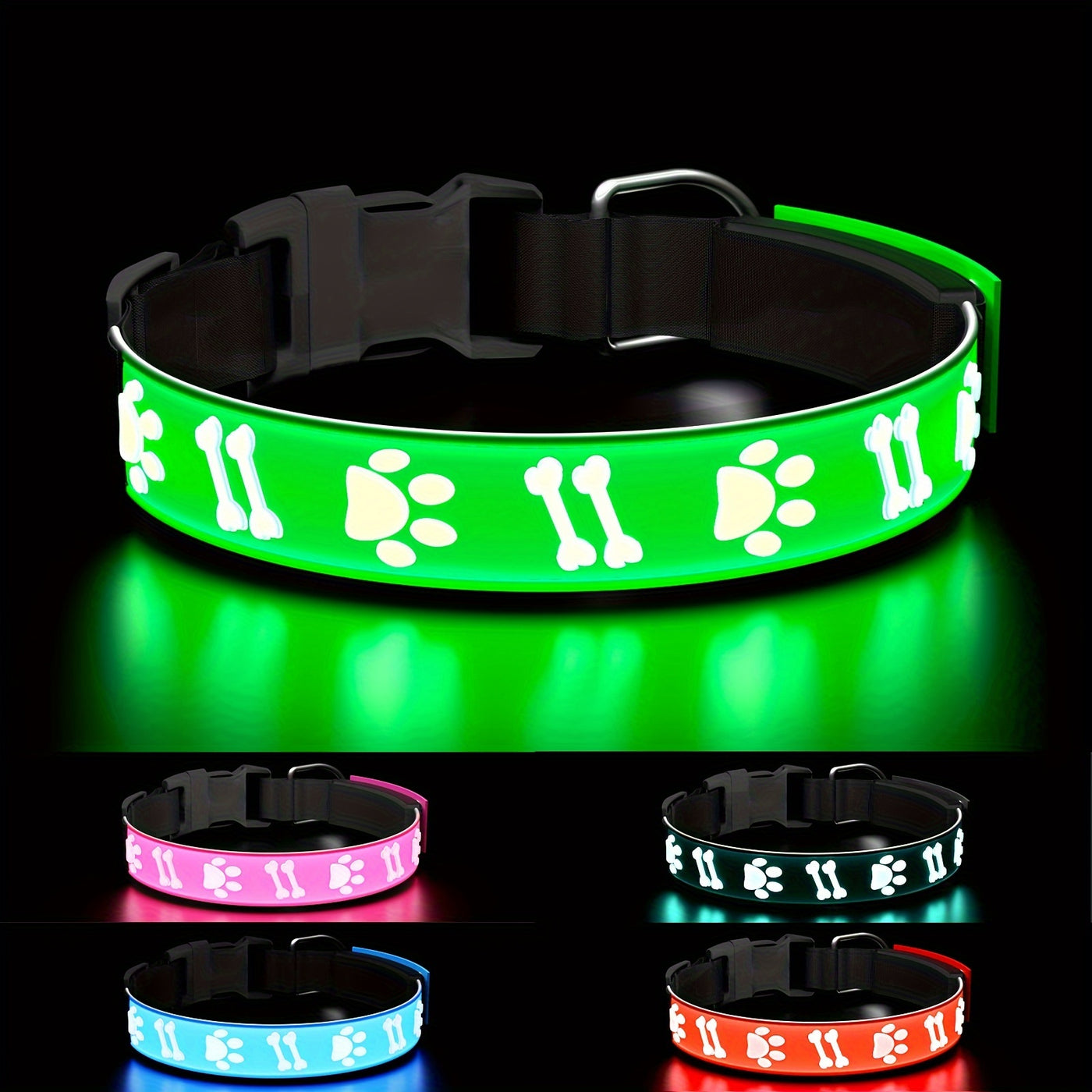 LED Dog Collar USB Rechargeable with 15 Light Modes – Adjustable Glow Safety Collar for Nighttime Walks, Soft 3D Flash Pet Collar for All Dog Sizes, Green Blue Pink Red Black