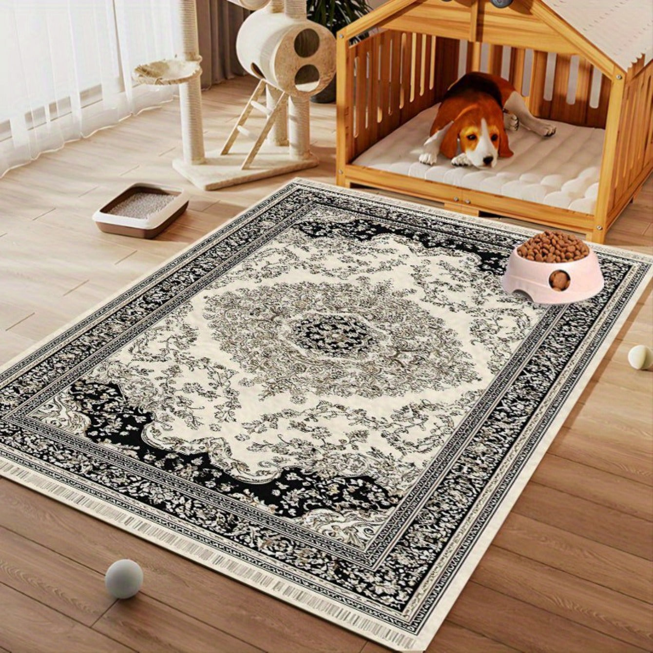 Pet Feeding Mat Non-Slip Washable Persian Floral Pattern Dog Cat Food Mat 16x12 Inch – Waterproof Placemat for Dog Bowls Kennel Litter Box and Holiday Gift