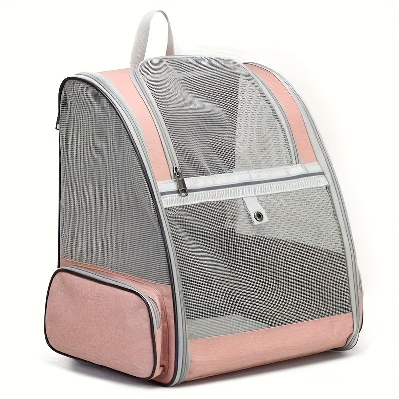 Cat Carrier Backpack – Ventilated Foldable Pet Backpack with Mesh Windows & Harness, Fits Cats up to 18lbs & Dogs up to 15lbs, Travel Hiking Car Airplane