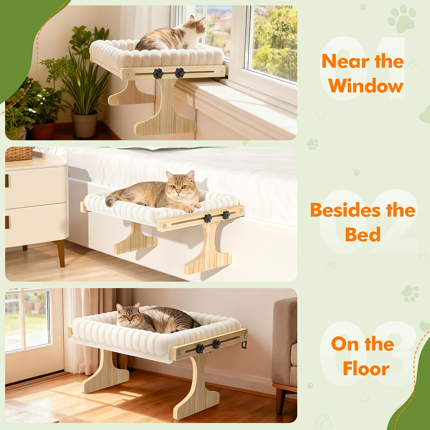 3-in-1 Cat Window Perch Hammock with Plush Nest - Window Sill Bedside Cat Bed for Small Medium Cats, Single Layer & 2-Layer Styles, Cozy Elevated Cat Lounger Indoor
