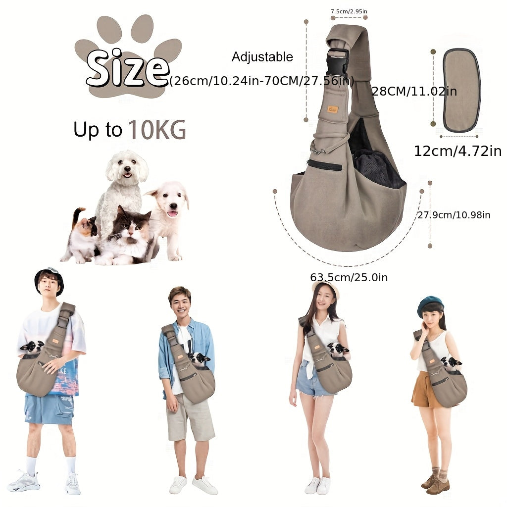 Adjustable Pet Sling Carrier with Padded Hard Bottom – Soft Dog & Cat Shoulder Bag with Drawstring Closure for Comfortable Travel | Khaki, Purple, Army Green, Blue, Grey