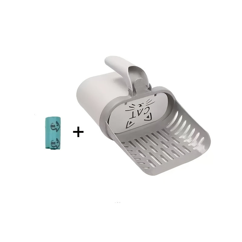 Cat Litter Scoop with Removable Waste Bag Holder – Durable Plastic Litter Box Shovel for Easy Cleaning, Fits All Cat Breeds