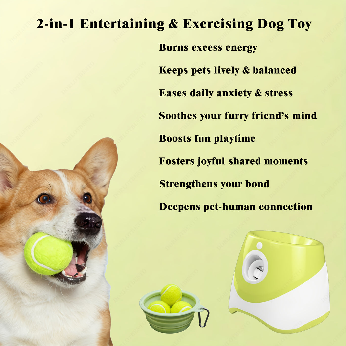 Automatic Dog Ball Launcher with Adjustable 10-30ft Range – Interactive Fetch Toy for Small & Medium Dogs with ETPU Balls & Foldable Water Bowl, Indoor/Outdoor