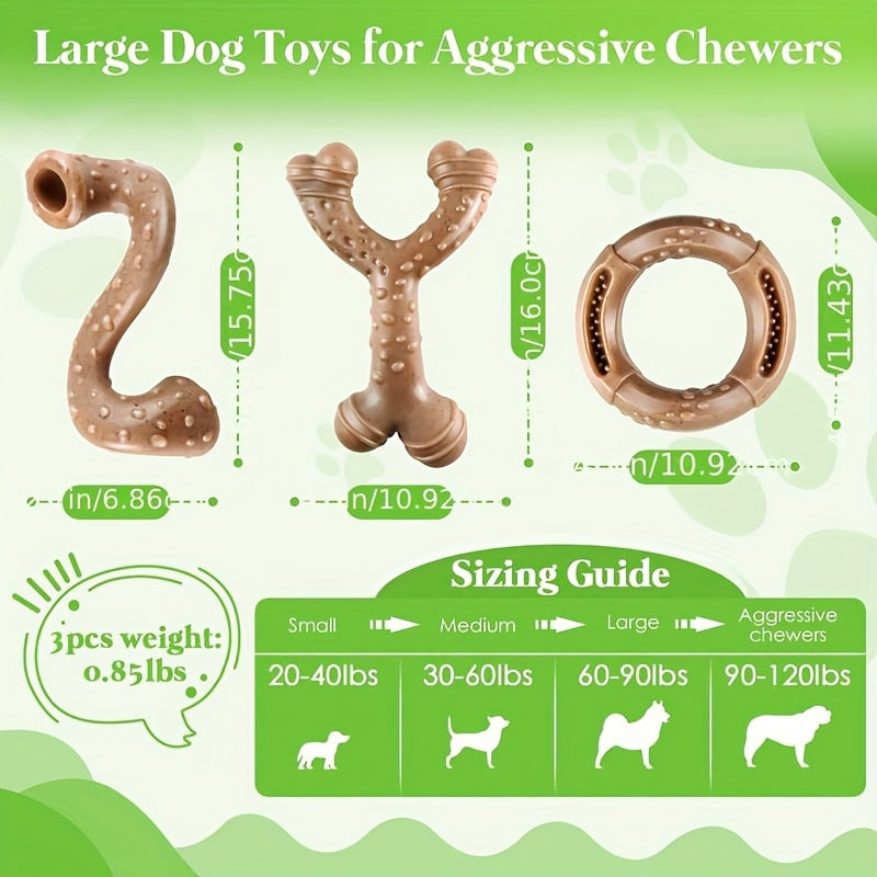 3-Pack Bacon Scented Nylon Chew Bone Set for Large Dogs – Indestructible Dog Toys for Aggressive Chewers 15-60 lbs, Durable Bone Shape Dog Chew Toy Bundle