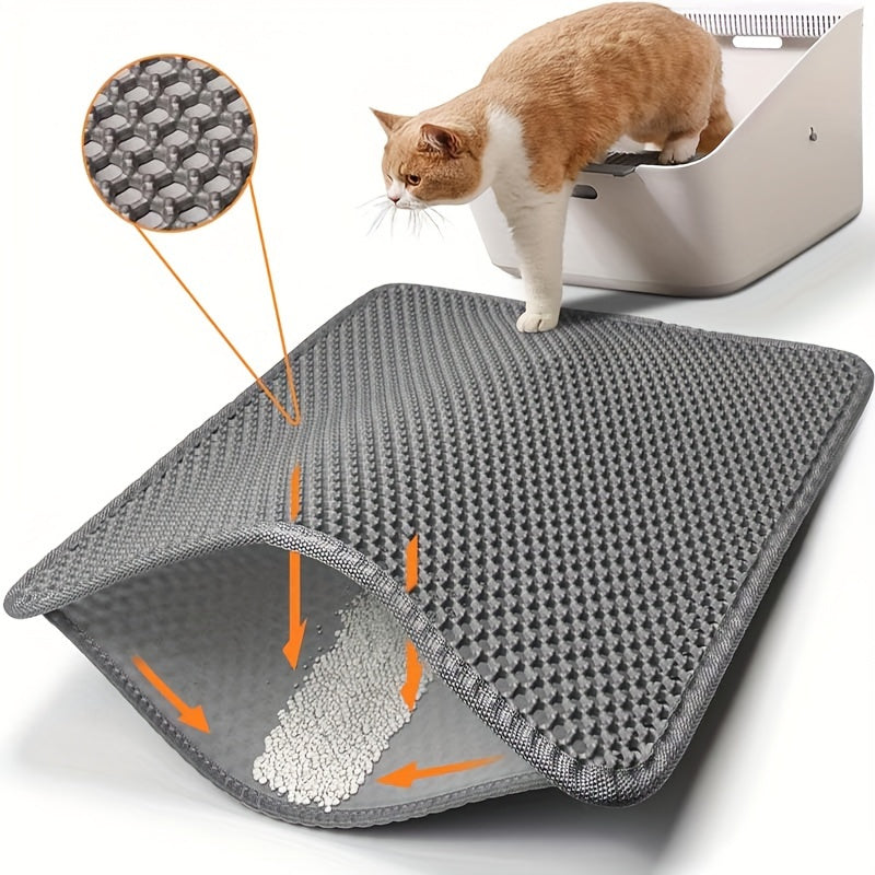Honeycomb Double-Layer Cat Litter Mat - Urine-Proof Waterproof Washable Litter Trapping Mat for Indoor Cats, Non-Slip Cat Litter Box Mat Reduces Scatter & Mess, 60x90cm Dark Gray