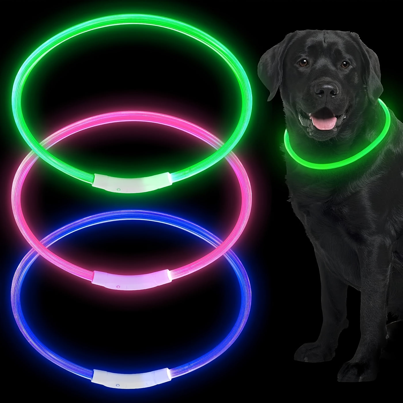 LED Dog Collar USB Rechargeable Light Up Safety Collar with 3 Modes 360° Glow - Adjustable TPU Night Walking Collar for Small Medium Large Dogs, Multi-Color Options