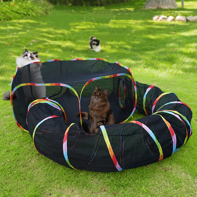 Outdoor Cat Tunnel Enclosure & Playpen – Rainbow Cat Tent with Circle Tunnel for Indoor Outdoor Cats, Portable Cat Playground for Kittens & Small Animals
