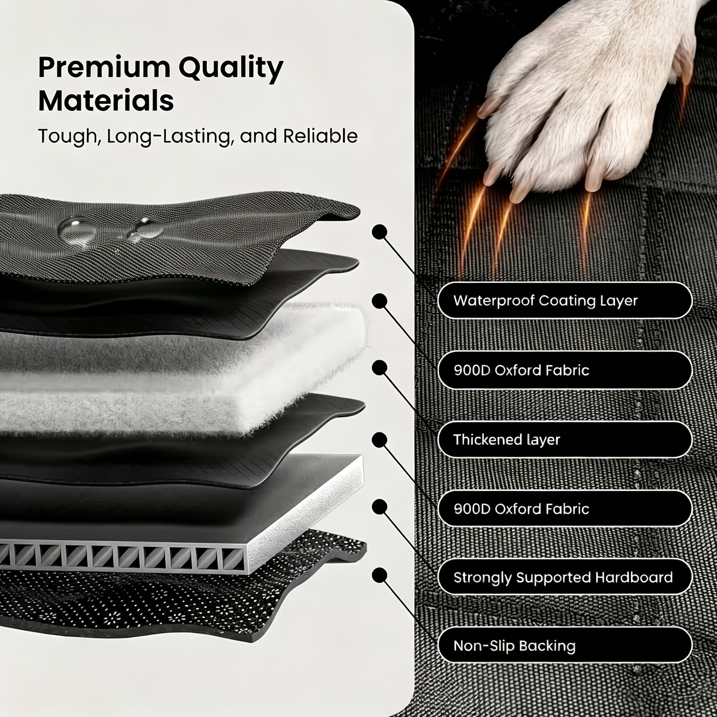 Dog Car Seat Cover Back Seat Extender with Hard Bottom - Holds 400lbs, Dog Hammock for Car SUV Truck, Mesh Window, 2 Storage Pockets, Non-Slip 6-Layer Fabric, Black