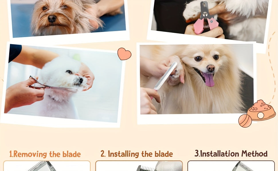 Professional Dog Grooming Kit – USB Rechargeable Electric Clippers with Ceramic Blades, Brush & Comb Set for Dogs & Cats, Multiple Colors & Beauty Sets