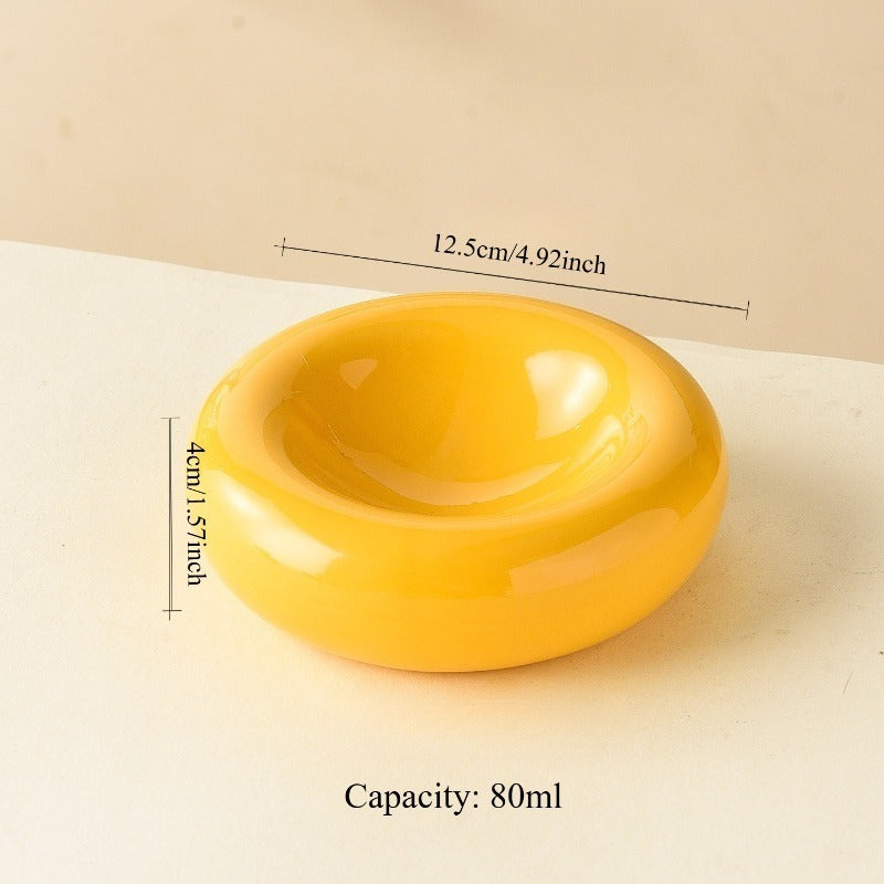 Donut Shaped Ceramic Cat Bowl Wide Opening – Anti-Tip Minimalist Pet Food & Water Dish with Stable Base, 4.92 Inch, 8 Colors