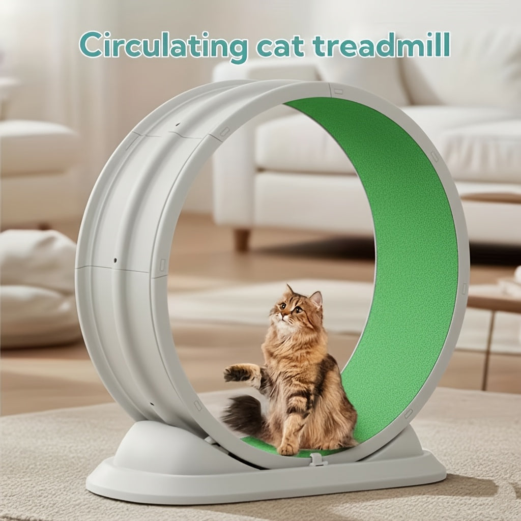 Cat Exercise Wheel Treadmill XXL – Durable Plastic Indoor Running Wheel for All Breed Sizes, No Battery Needed, Cartoon Design Cat Fitness Toy