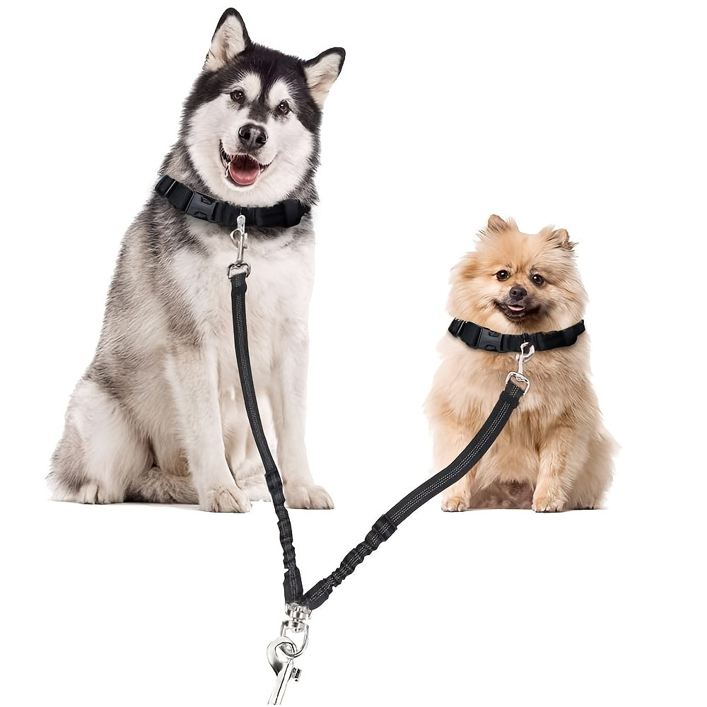 Dual Dog Car Seat Belt for 2 Dogs – No-Tangle Headrest Restraint with Adjustable Bungee, Safe Pet Car Safety Harness for Small Medium Large Dogs, Black Pink Red